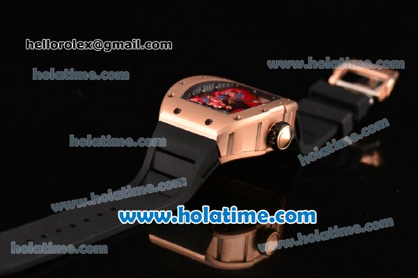 Richard Mille Tourbillon RM 057 Dragon Swiss ETA 2824 Automatic Rose Gold Case with Black Rubber Strap and Red Dragon Dial - Click Image to Close